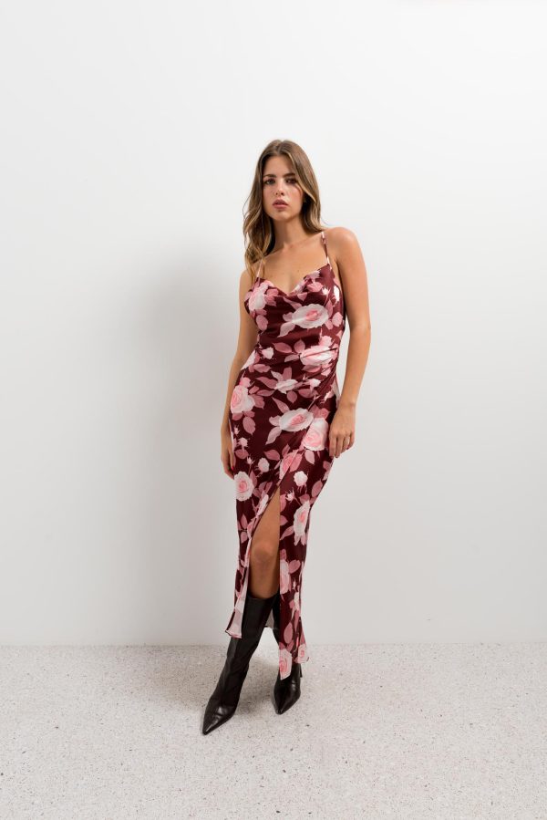 vestido estampado satinado-granate-xl