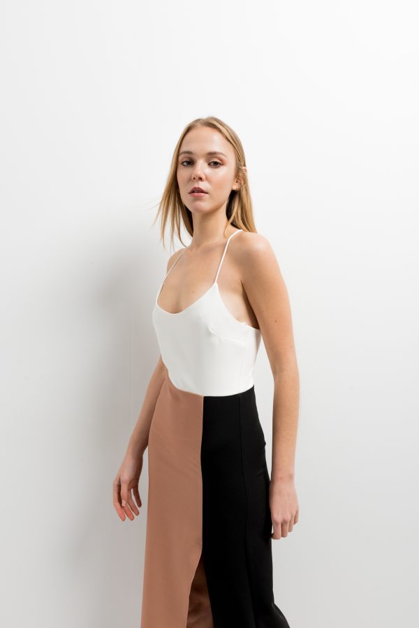 vestido midi color block-negro-m