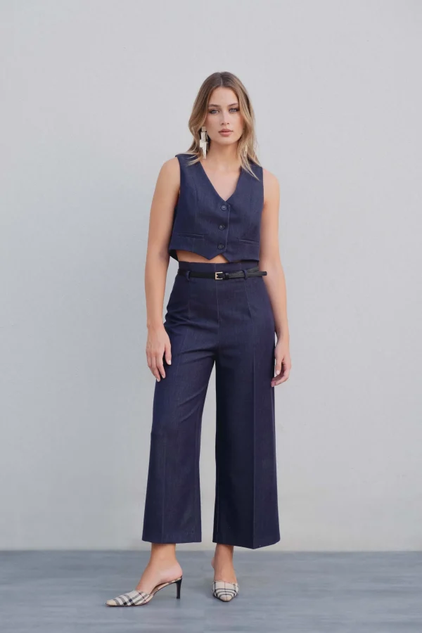 PANTALÓN CULOTTE DENIM CINTURÓN - Imagen 2