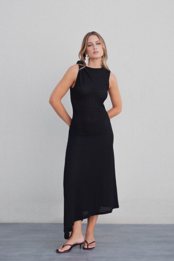 VESTIDO MIDI ASIMÉTRICO PUNTO CALADO - Imagen 3