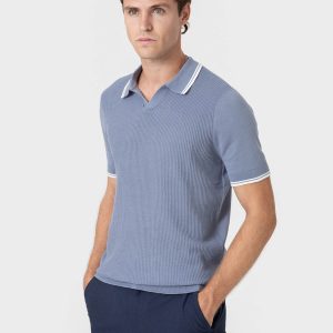 POLO TRICOT RAYA CUADRILLÉ CELESTE